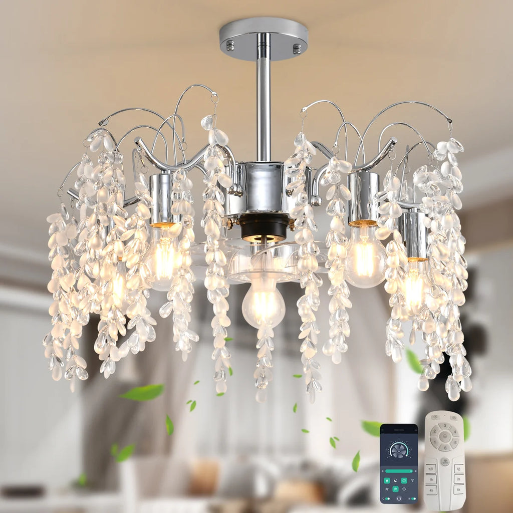 Siittoo 19.69" 7 - Blade Crystal Chandelier Ceiling Fan with Light Kit and Remote Control and APP