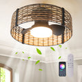 Siittoo 20" Bamboo Rattan Farmhouse Caged LED Dimmable RGB Ceiling Fan With Light And Remote Control