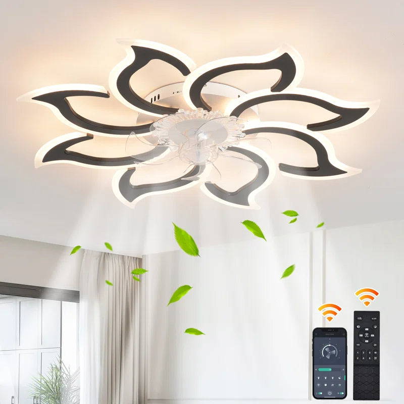 Siittoo 37.4'' 7- Blade Dimmable LED Reversible Flush Mount Ceiling Fan With Remote And App