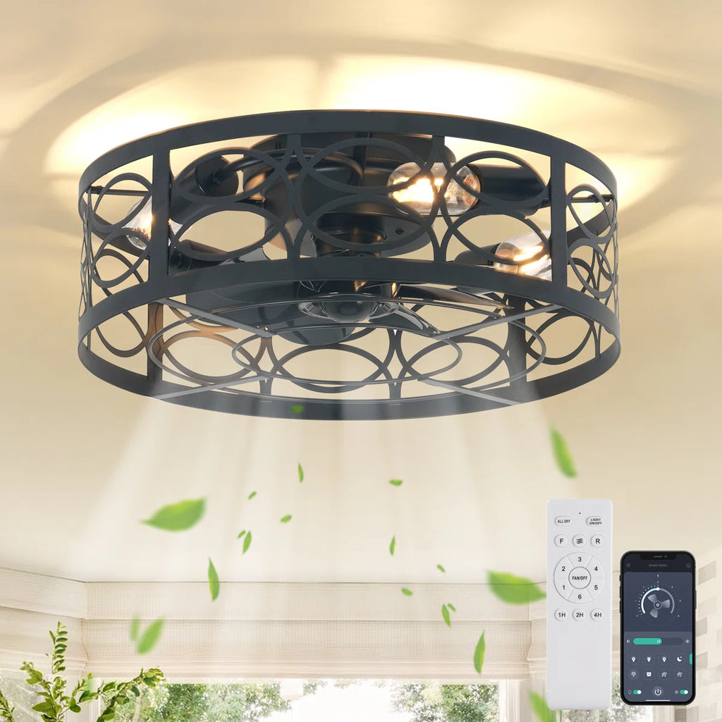 Siittoo 18.9'' Farmhouse Caged Ceiling Fan with Light Kit and Remote
