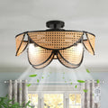 Siittoo 20.08" Boho Rattan Farmhouse Caged Ceiling Fan with Light Kit and Remote