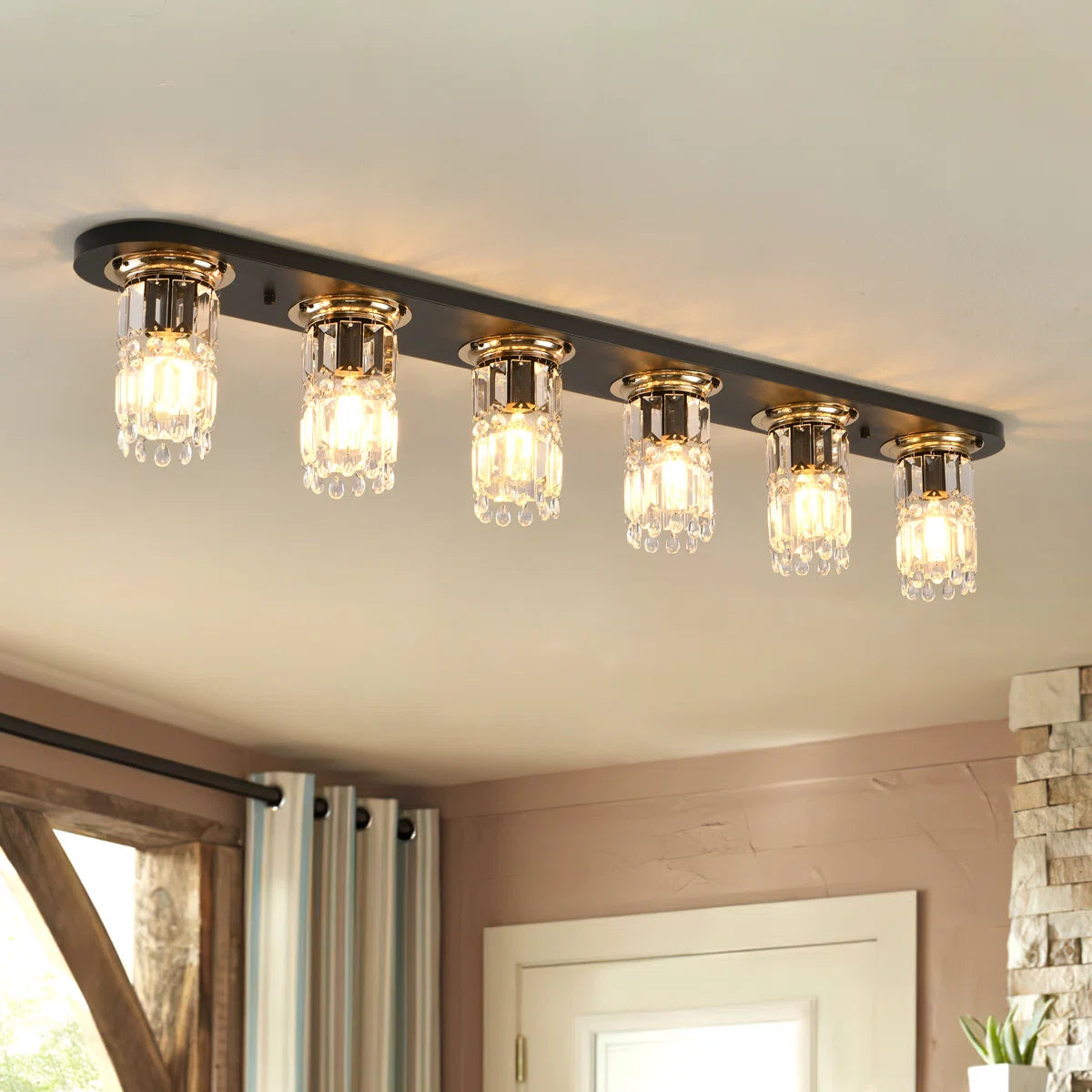 Siittoo 6 - Light 47.24" Crystal Dimmable Flush Mount By House of Hampton®
