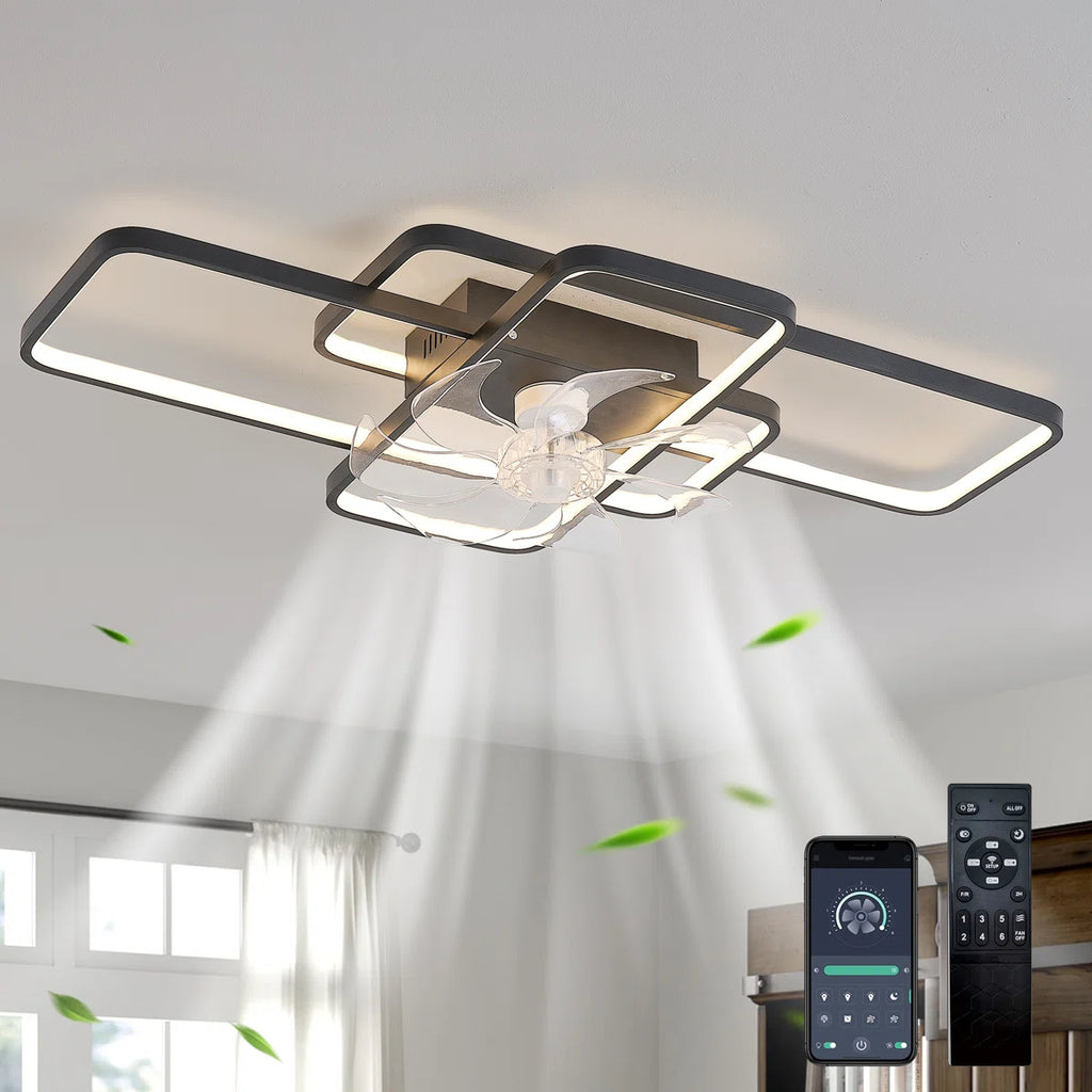 Siittoo 40.5" 7 - Blade Reversible Dimmable LED Flush Mount Ceiling Fan With Remote Control And App