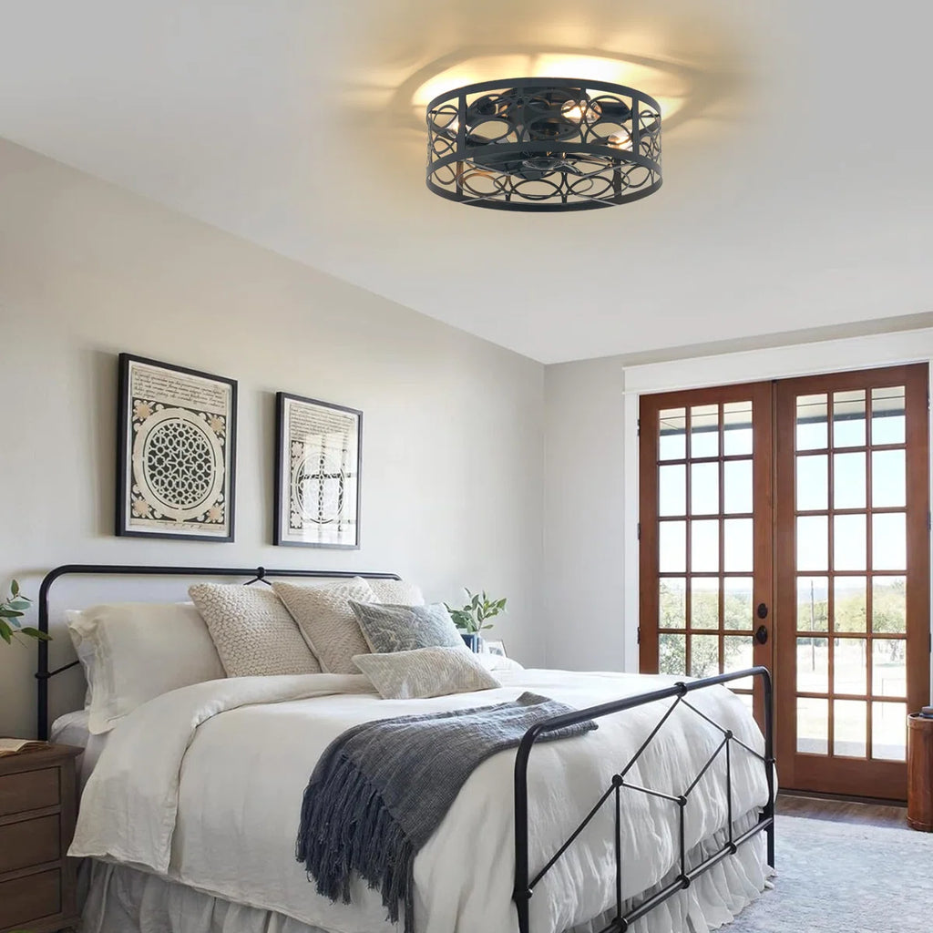 Siittoo 18.9'' Farmhouse Caged Ceiling Fan with Light Kit and Remote