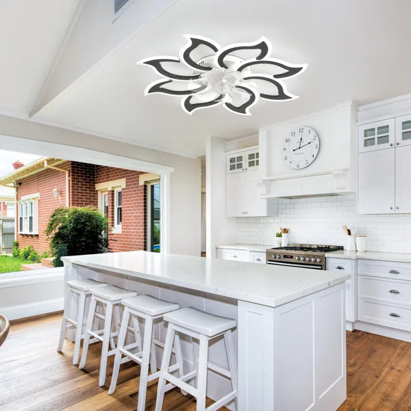 Siittoo 37.4'' 7- Blade Dimmable LED Reversible Flush Mount Ceiling Fan With Remote And App