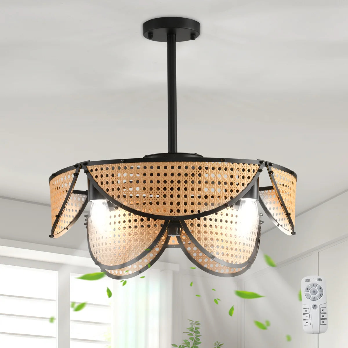 Siittoo 20.08" Boho Rattan Farmhouse Caged Ceiling Fan with Light Kit and Remote