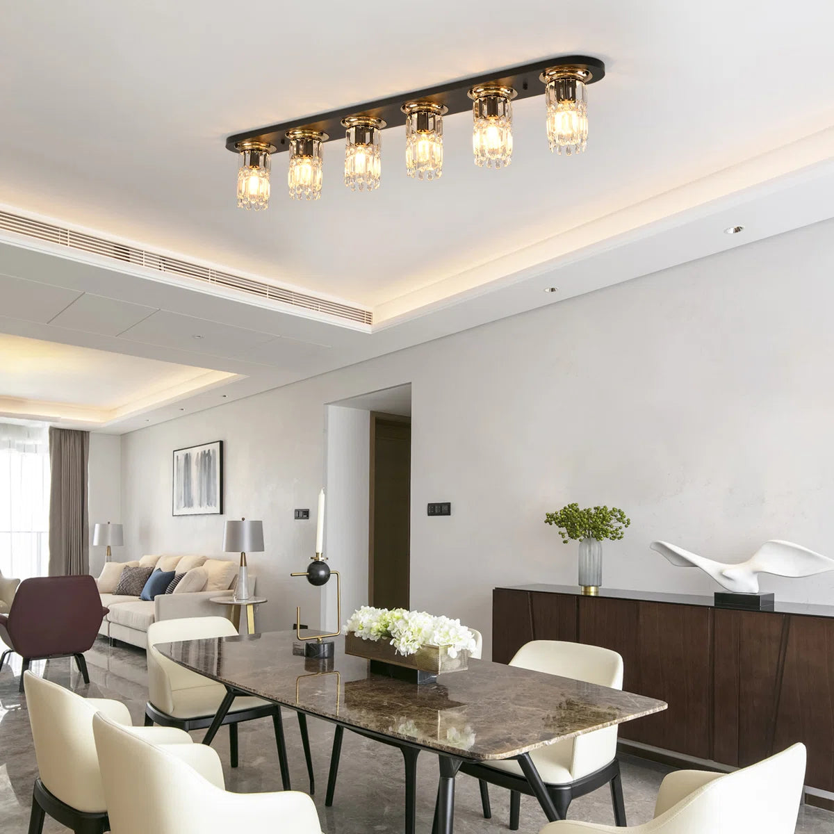 Siittoo 6 - Light 47.24" Crystal Dimmable Flush Mount By House of Hampton®