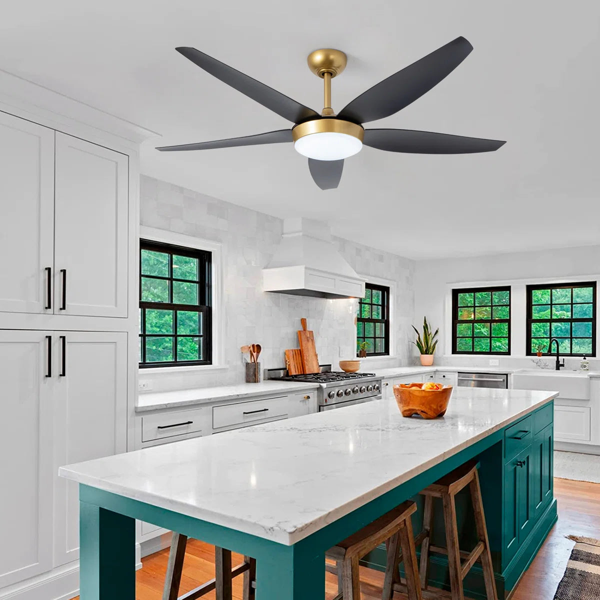 Siittoo 56" 5 - Blade Reversible Ceiling Fan With LED Light and Remote Control