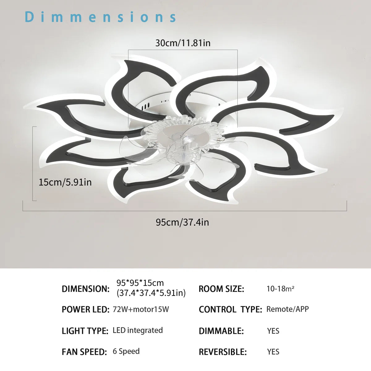 Siittoo 37.4'' 7- Blade Dimmable LED Reversible Flush Mount Ceiling Fan With Remote And App
