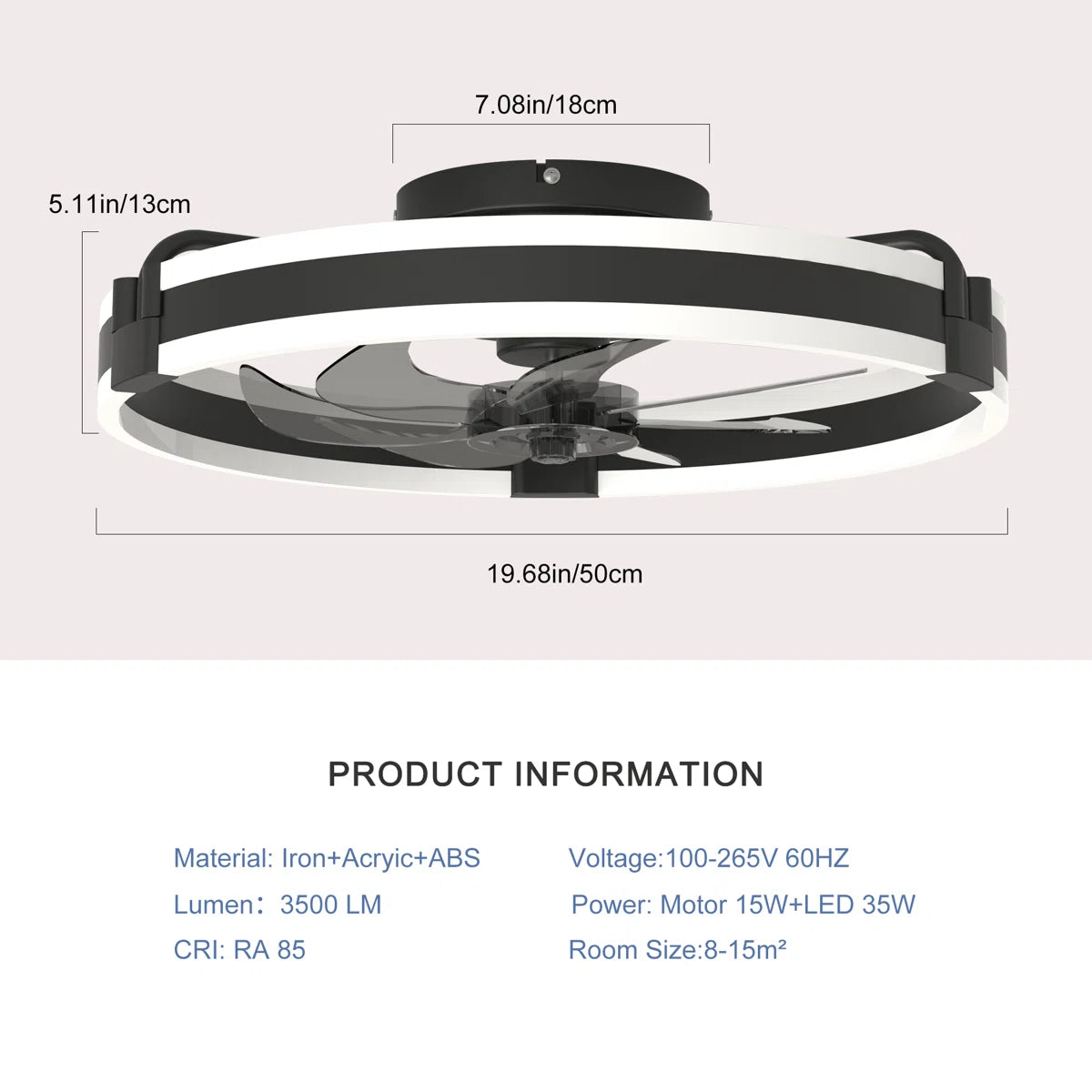 Siittoo 20" 6-Speed LED Dimmable Reversible Modern Caged Ceiling Fan With Light And Remote Control