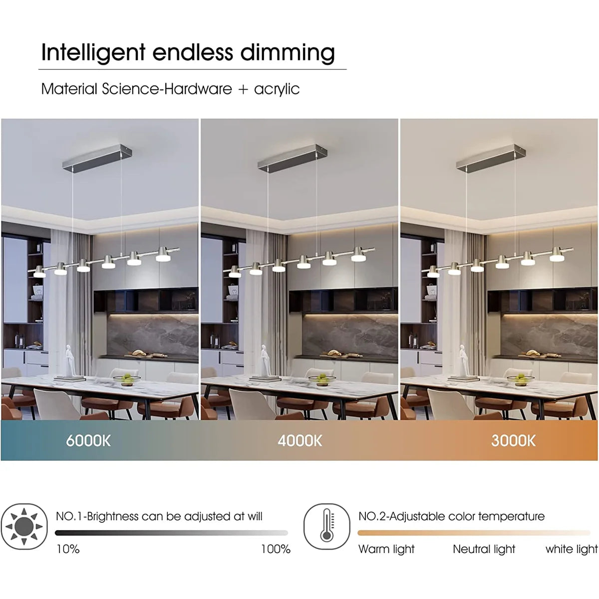 Siittoo 6 - Light Chrome LED Kitchen Island Pendant