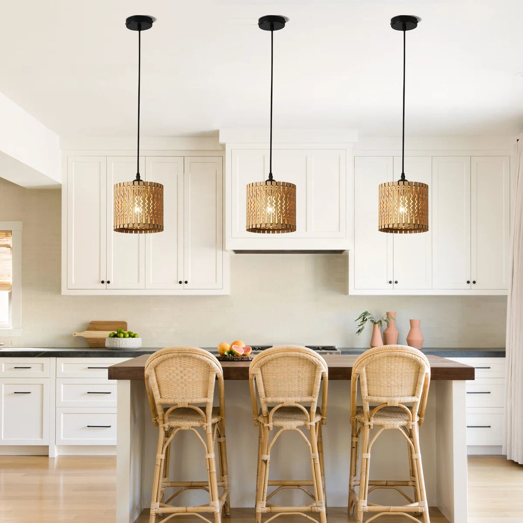Siittoo Farmhouse Boho Wooden Pendant Light (Set of 3)