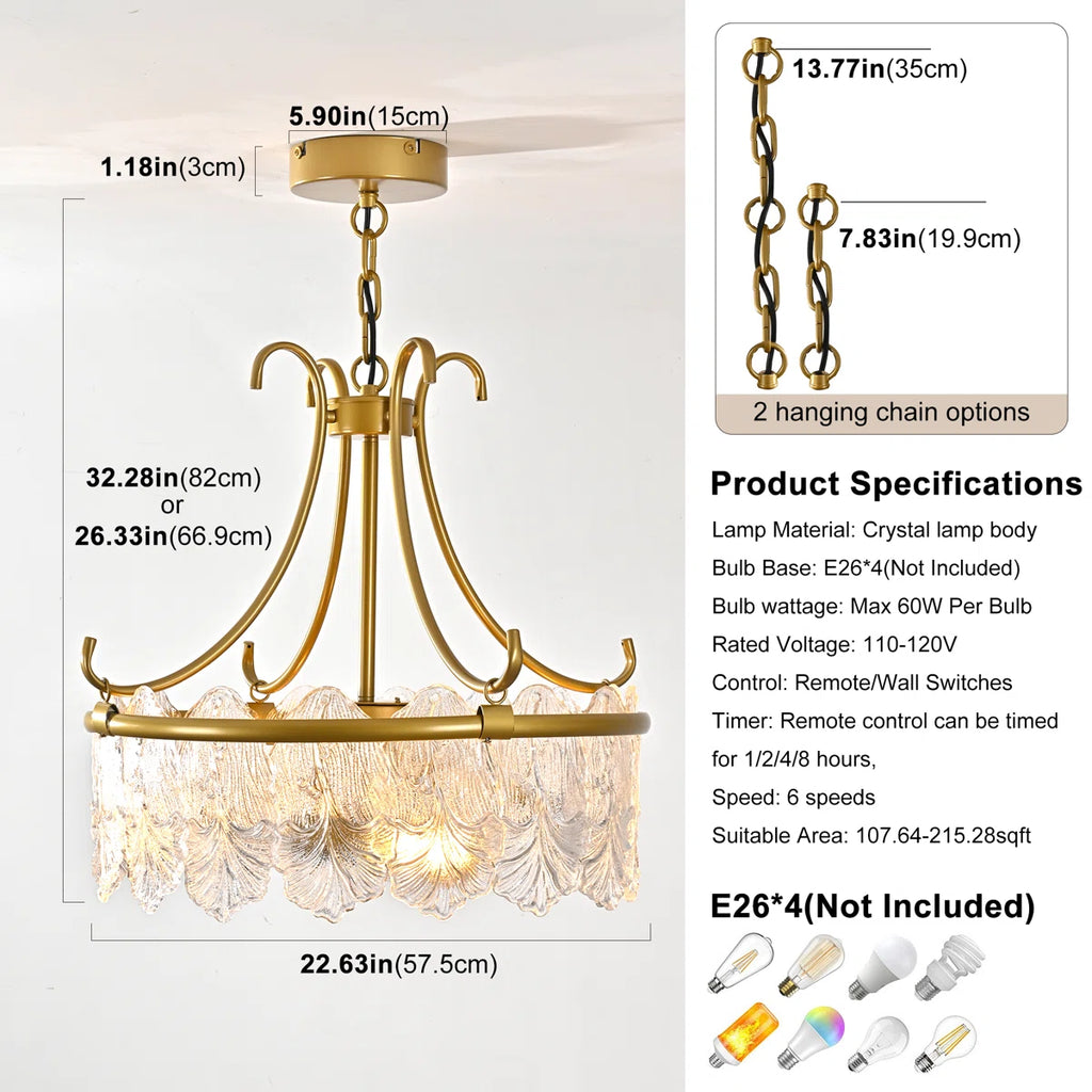 Siittoo 22.64'' Crystal Caged Chandelier Ceiling Fan With Light Kit And Remote Control