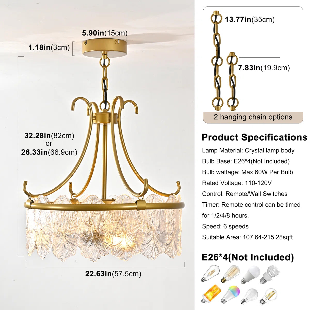Siittoo 22.64'' Crystal Caged Chandelier Ceiling Fan With Light Kit And Remote Control