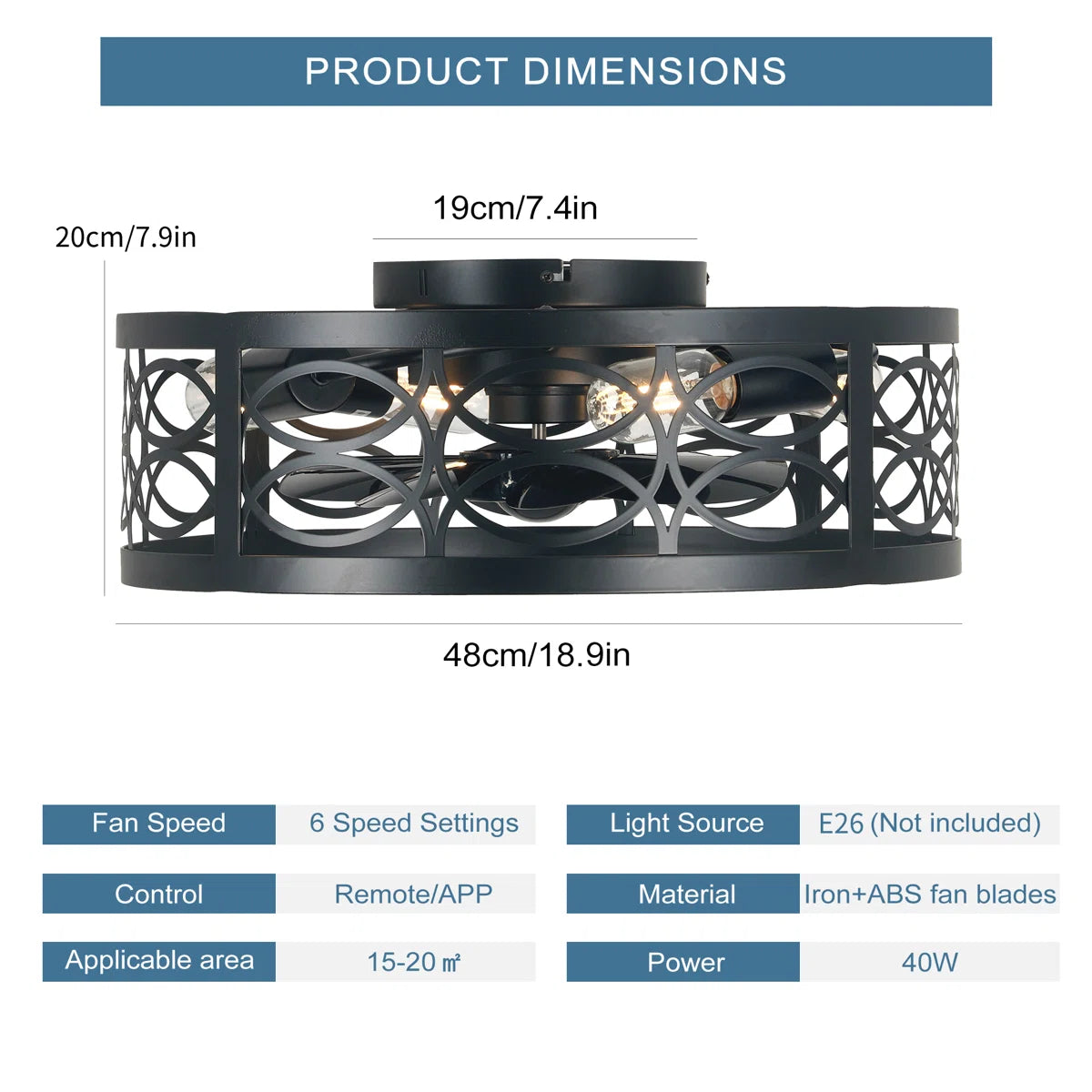 Siittoo 18.9'' Farmhouse Caged Ceiling Fan with Light Kit and Remote