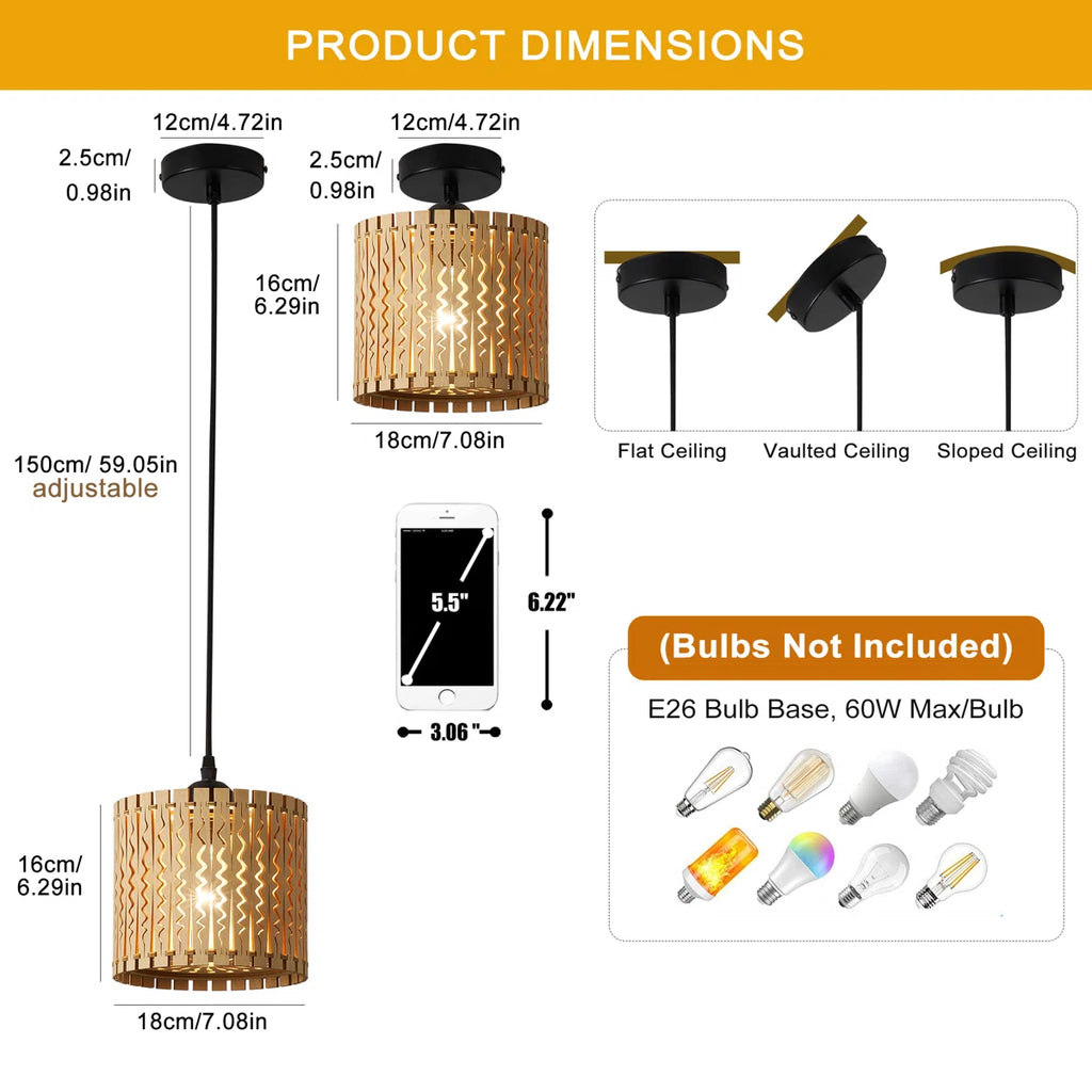 Siittoo Farmhouse Boho Wooden Pendant Light (Set of 3)
