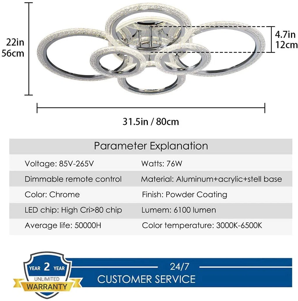 Siittoo  6 - Light 31.5'' Acrylic LED Flush Moun