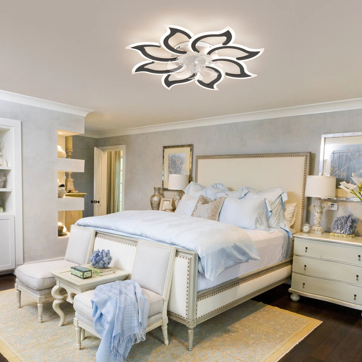 Siittoo 37.4'' 7- Blade Dimmable LED Reversible Flush Mount Ceiling Fan With Remote And App