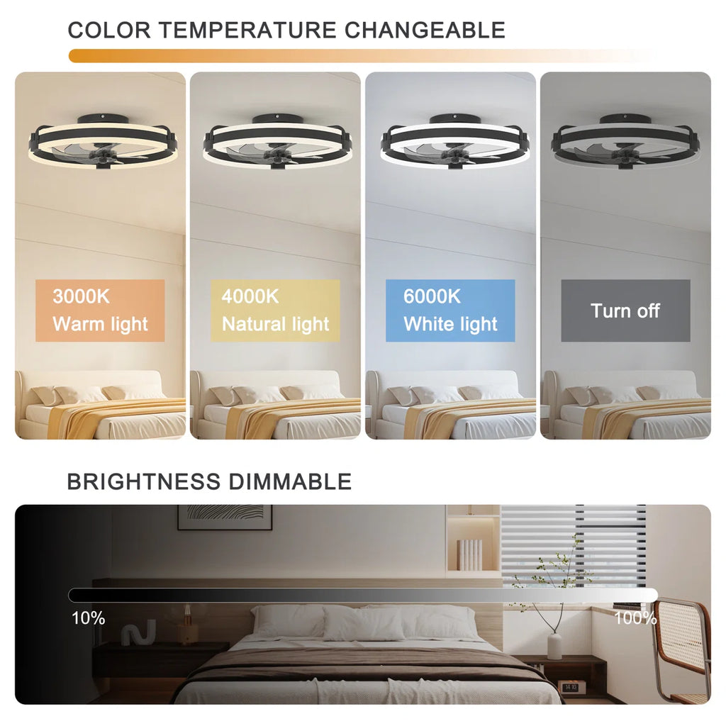 Siittoo 20" 6-Speed LED Dimmable Reversible Modern Caged Ceiling Fan With Light And Remote Control