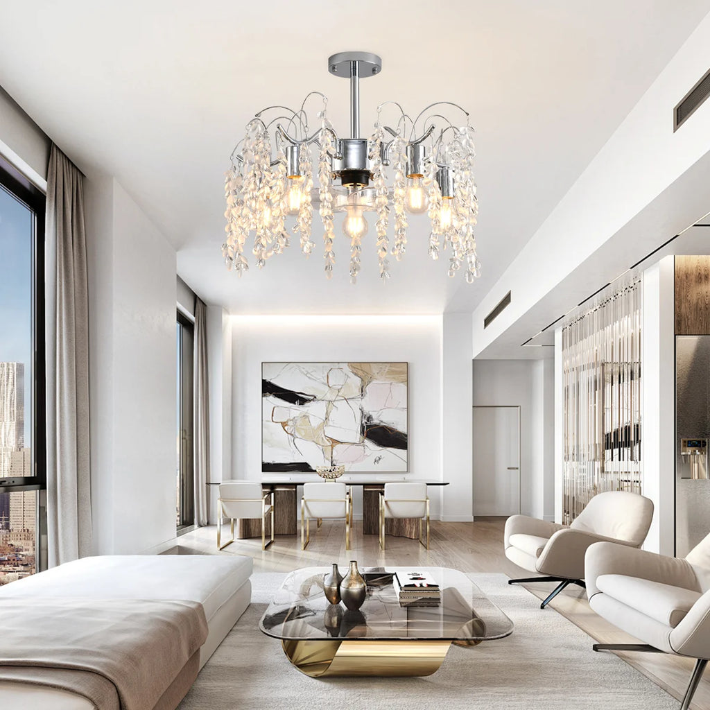 Siittoo 19.69" 7 - Blade Crystal Chandelier Ceiling Fan with Light Kit and Remote Control and APP