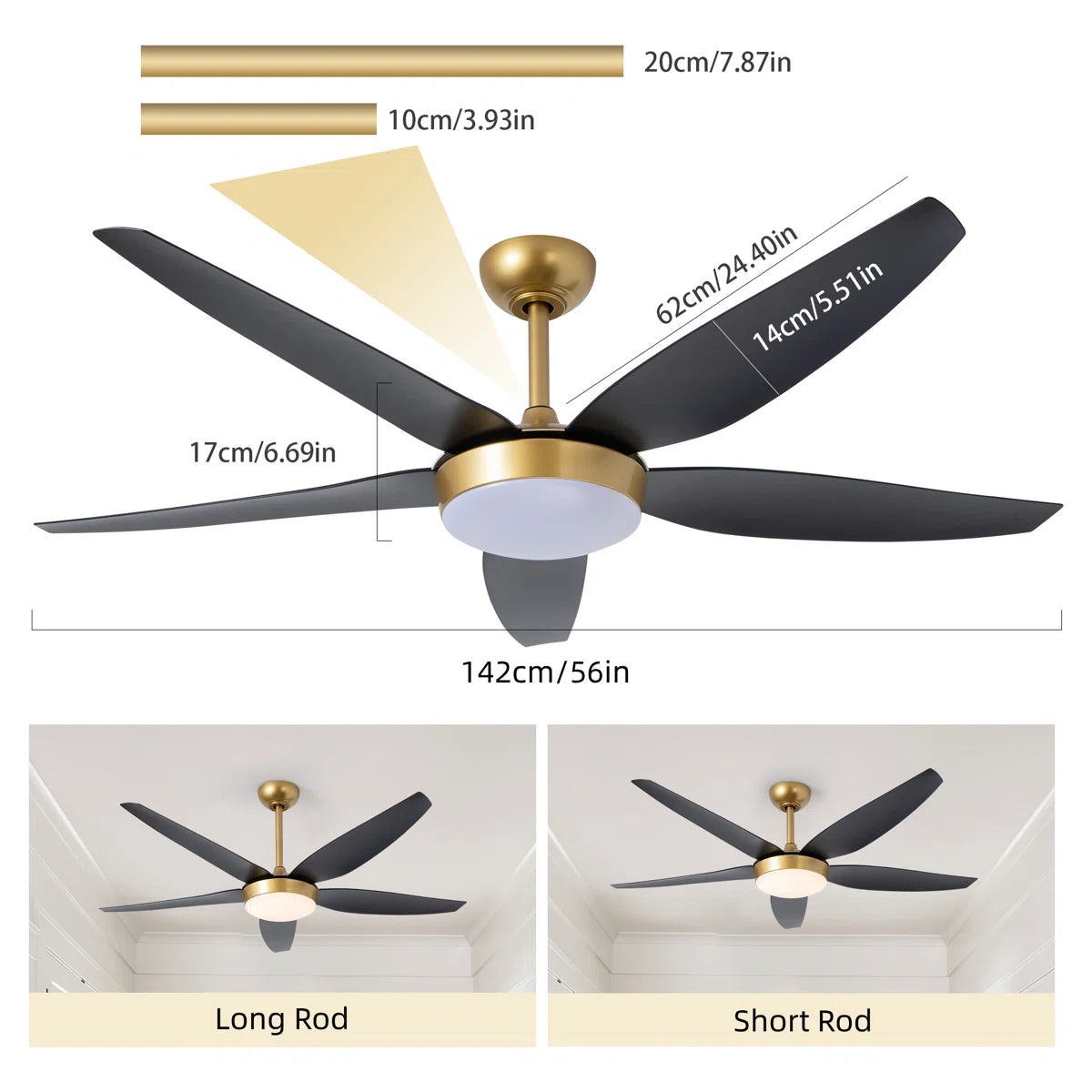 Siittoo 56" 5 - Blade Reversible Ceiling Fan With LED Light and Remote Control