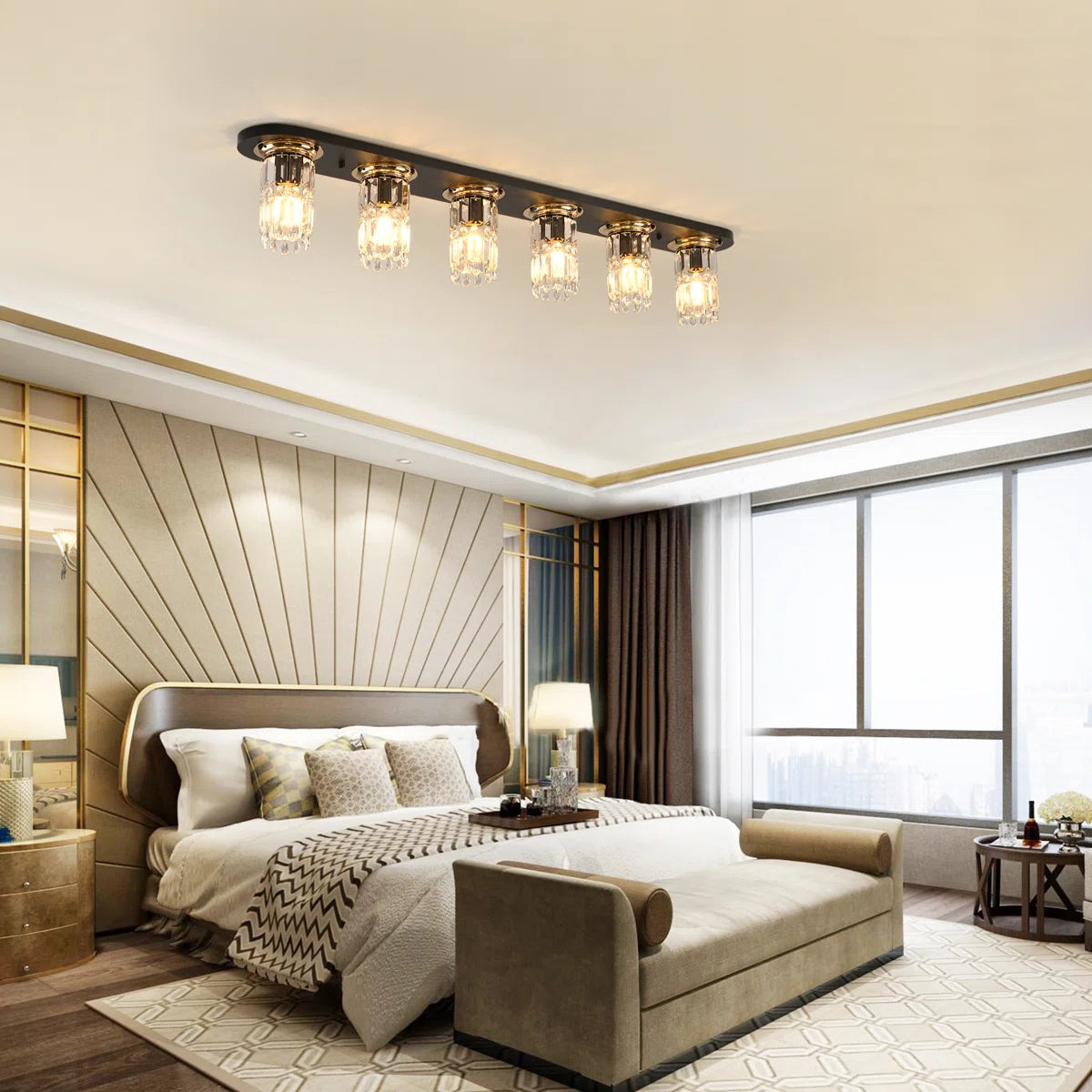 Siittoo 6 - Light 47.24" Crystal Dimmable Flush Mount By House of Hampton®
