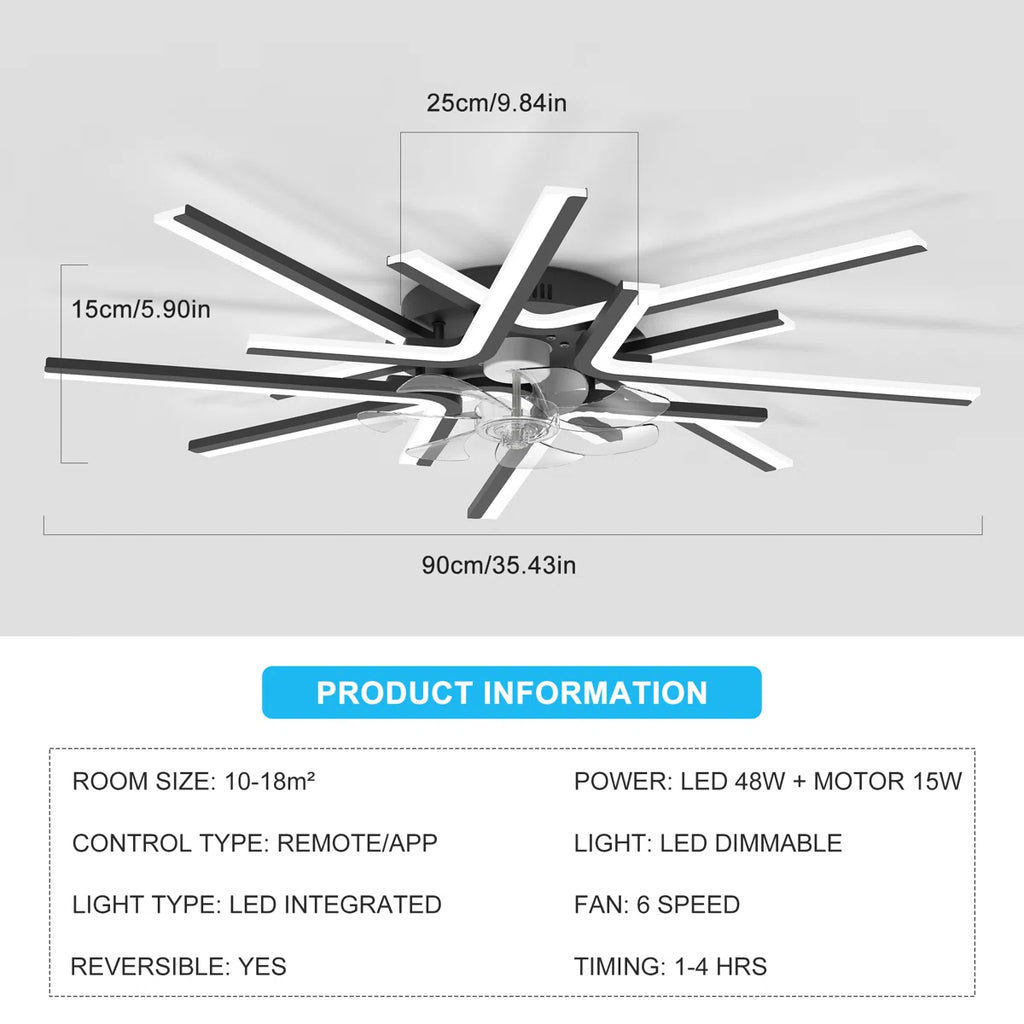 Siittoo 35.43" 7 - Blade Reversible LED Dimmable Ceiling Fan With Light And Remote