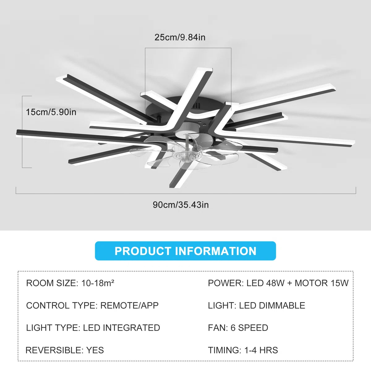 Siittoo 35.43" 7 - Blade Reversible LED Dimmable Ceiling Fan With Light And Remote