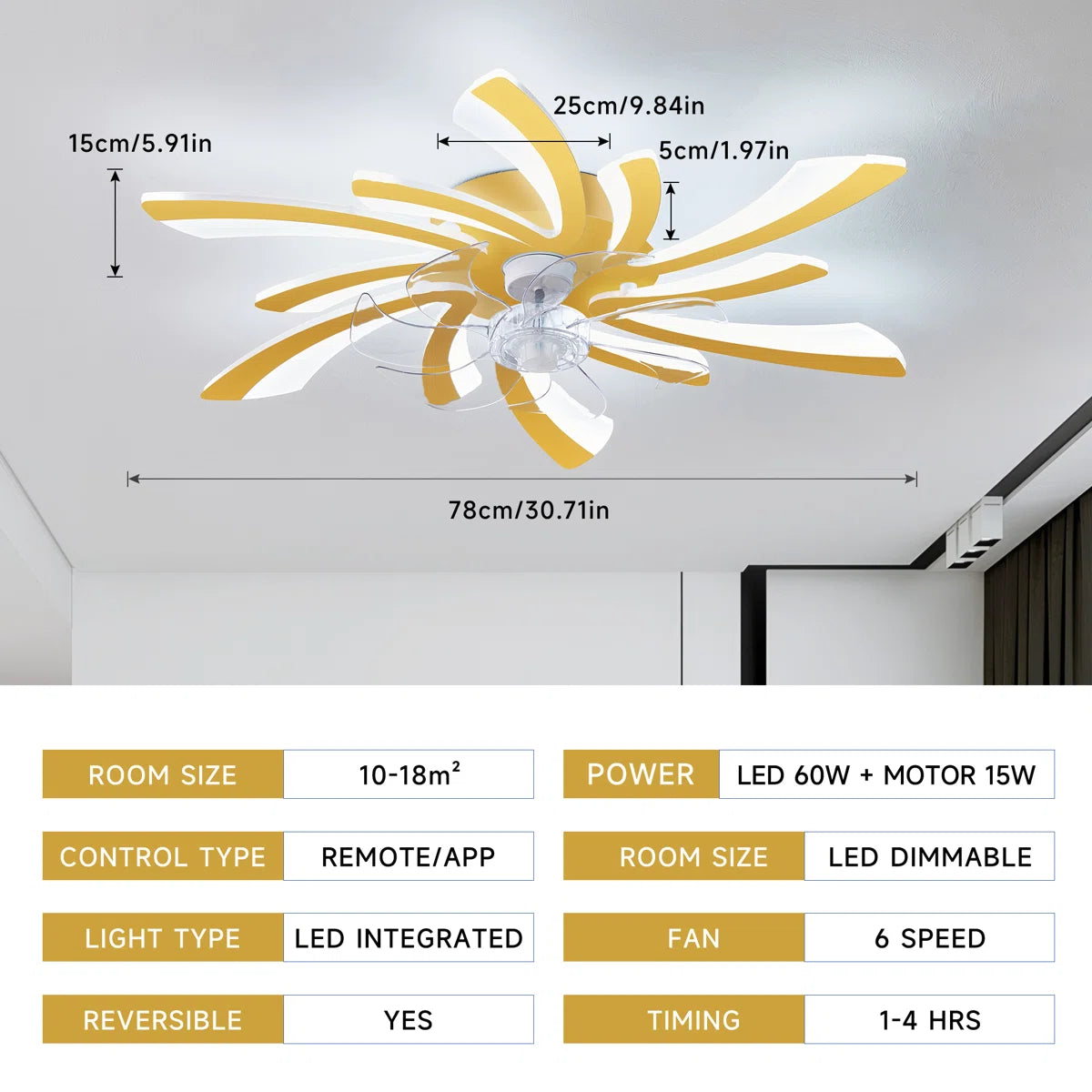 Siittoo  30.71" 7 - Blade Reversible LED Dimmable Ceiling Fan With Light And Remote