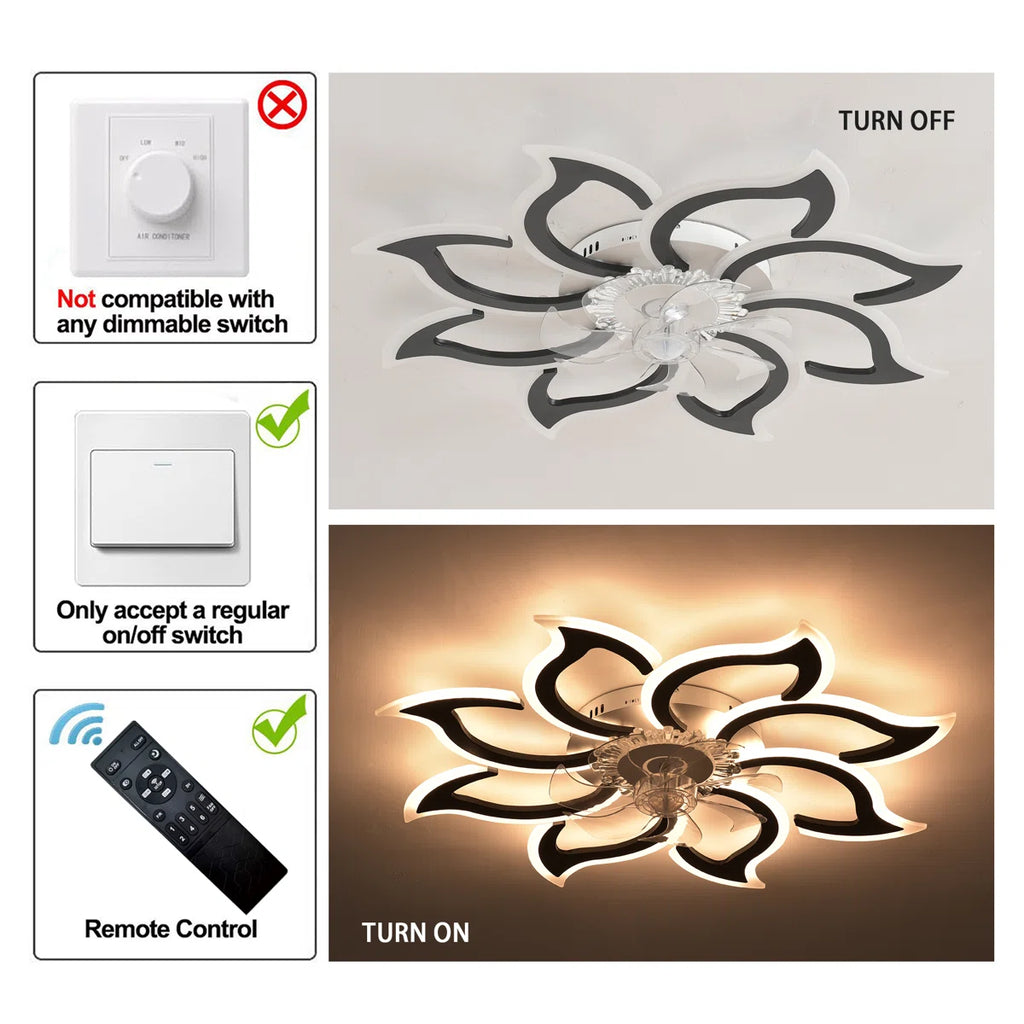 Siittoo 37.4'' 7- Blade Dimmable LED Reversible Flush Mount Ceiling Fan With Remote And App