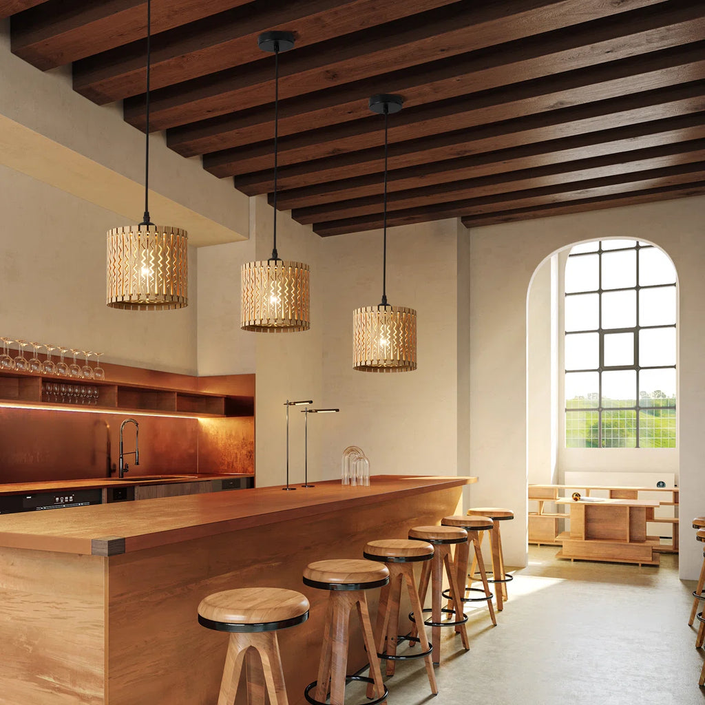 Siittoo Farmhouse Boho Wooden Pendant Light (Set of 3)