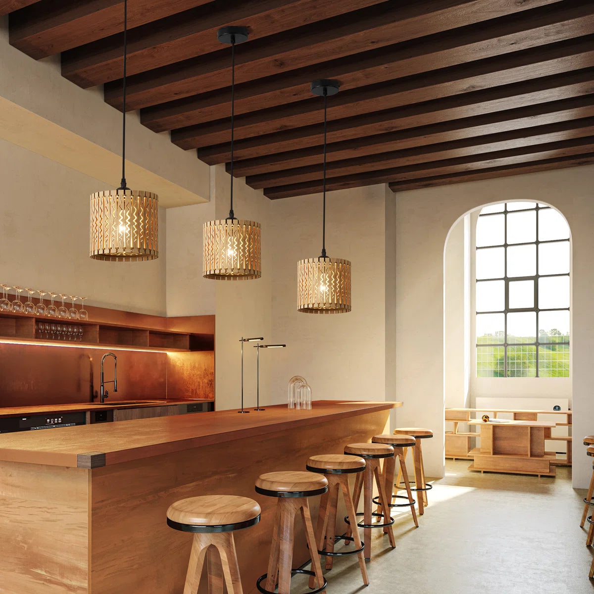 Siittoo Farmhouse Boho Wooden Pendant Light (Set of 3)