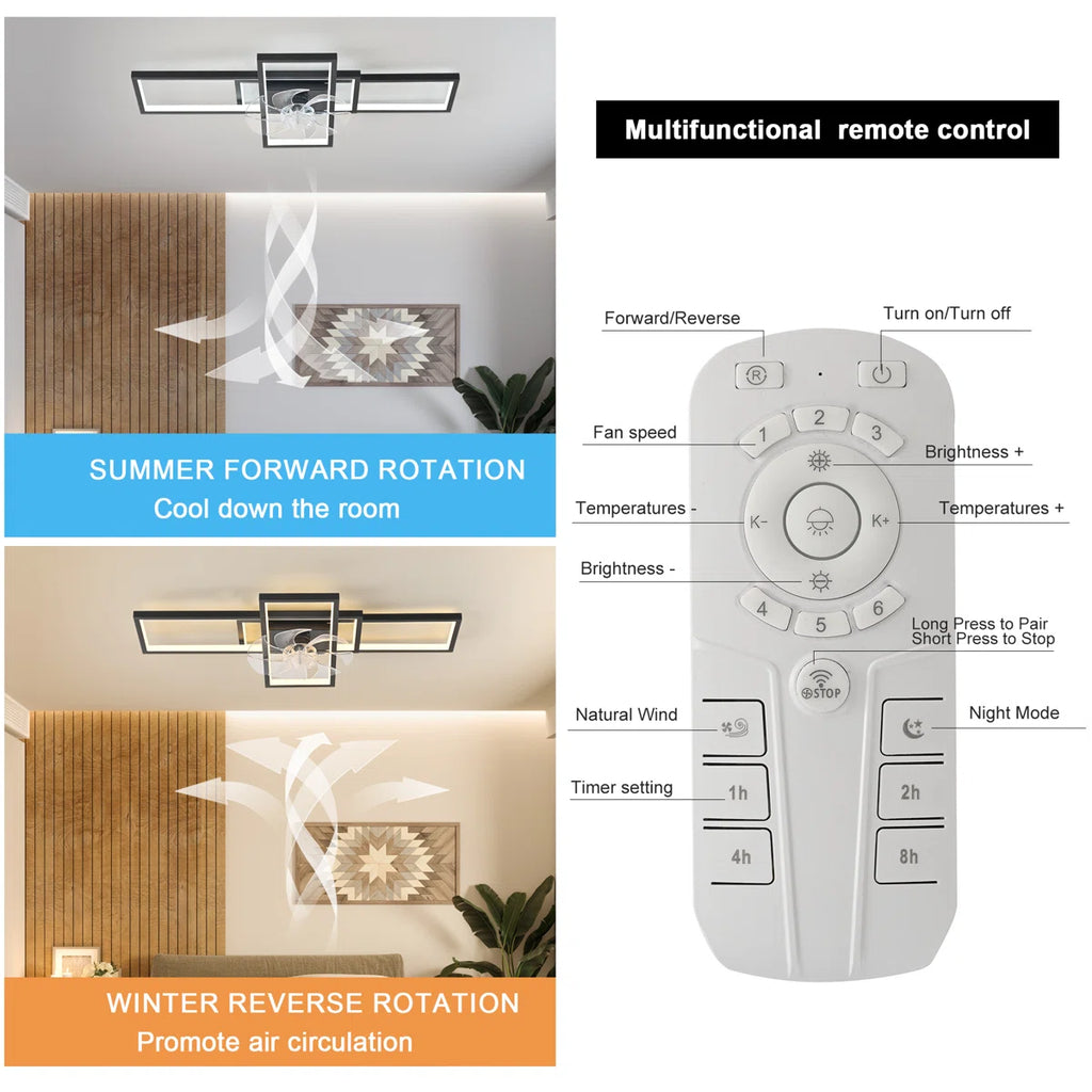 Siittoo 35.43" 7 - Blade Dimmable LED Reversible Ceiling Fan With Light And Remote Control