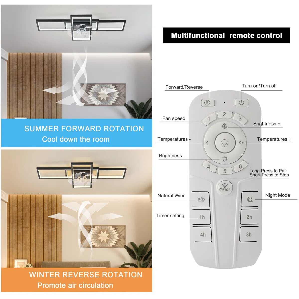Siittoo 35.43" 7 - Blade Dimmable LED Reversible Ceiling Fan With Light And Remote Control