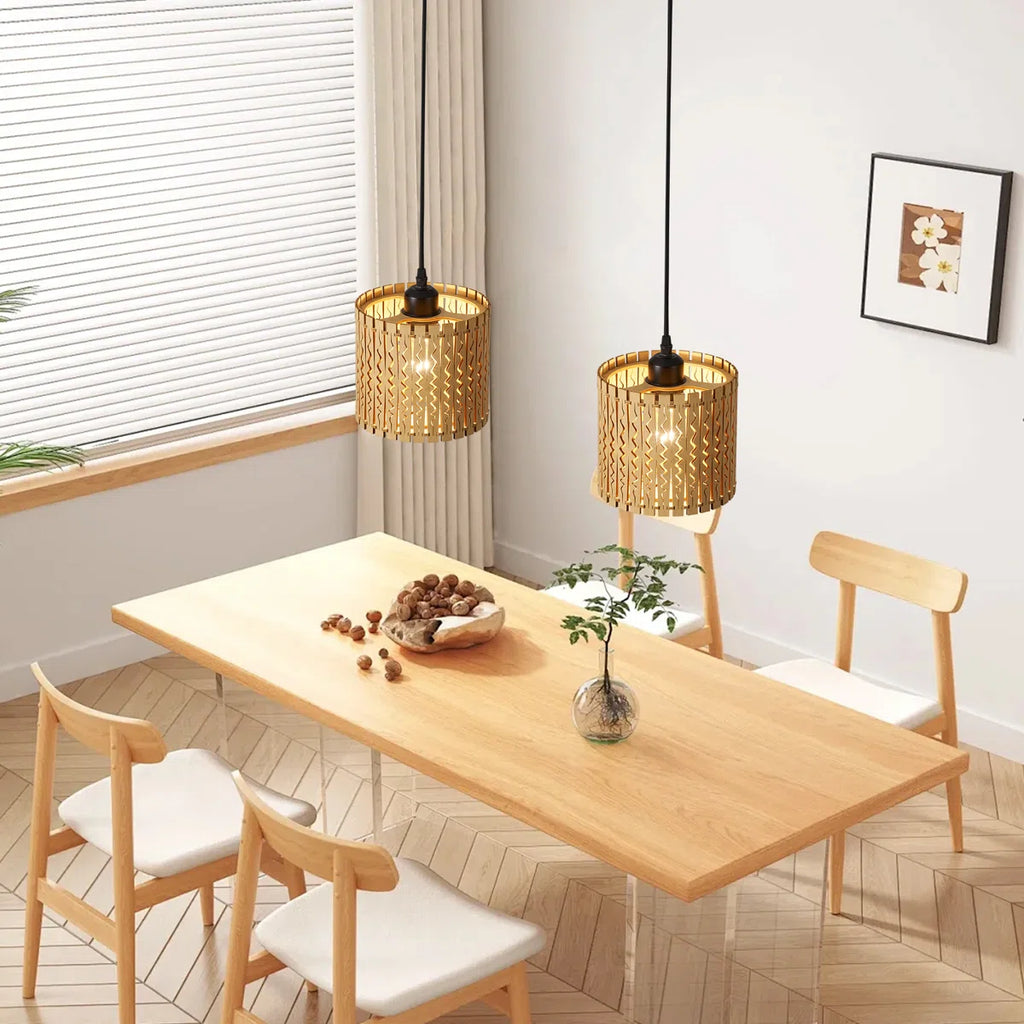Siittoo Farmhouse Boho Wooden Pendant Light (Set of 3)