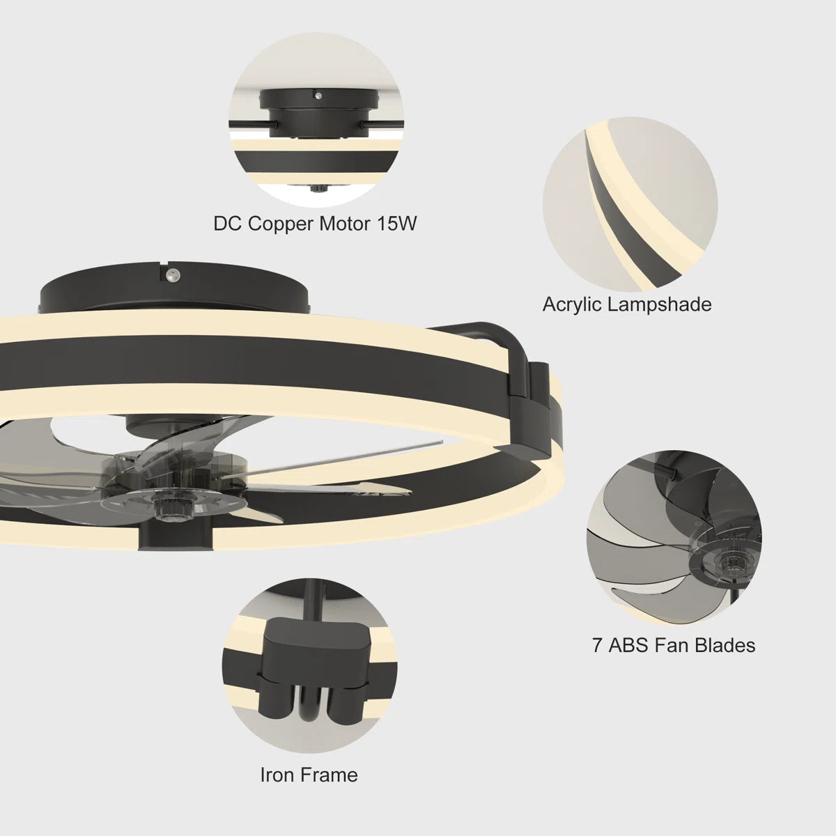 Siittoo 20" 6-Speed LED Dimmable Reversible Modern Caged Ceiling Fan With Light And Remote Control