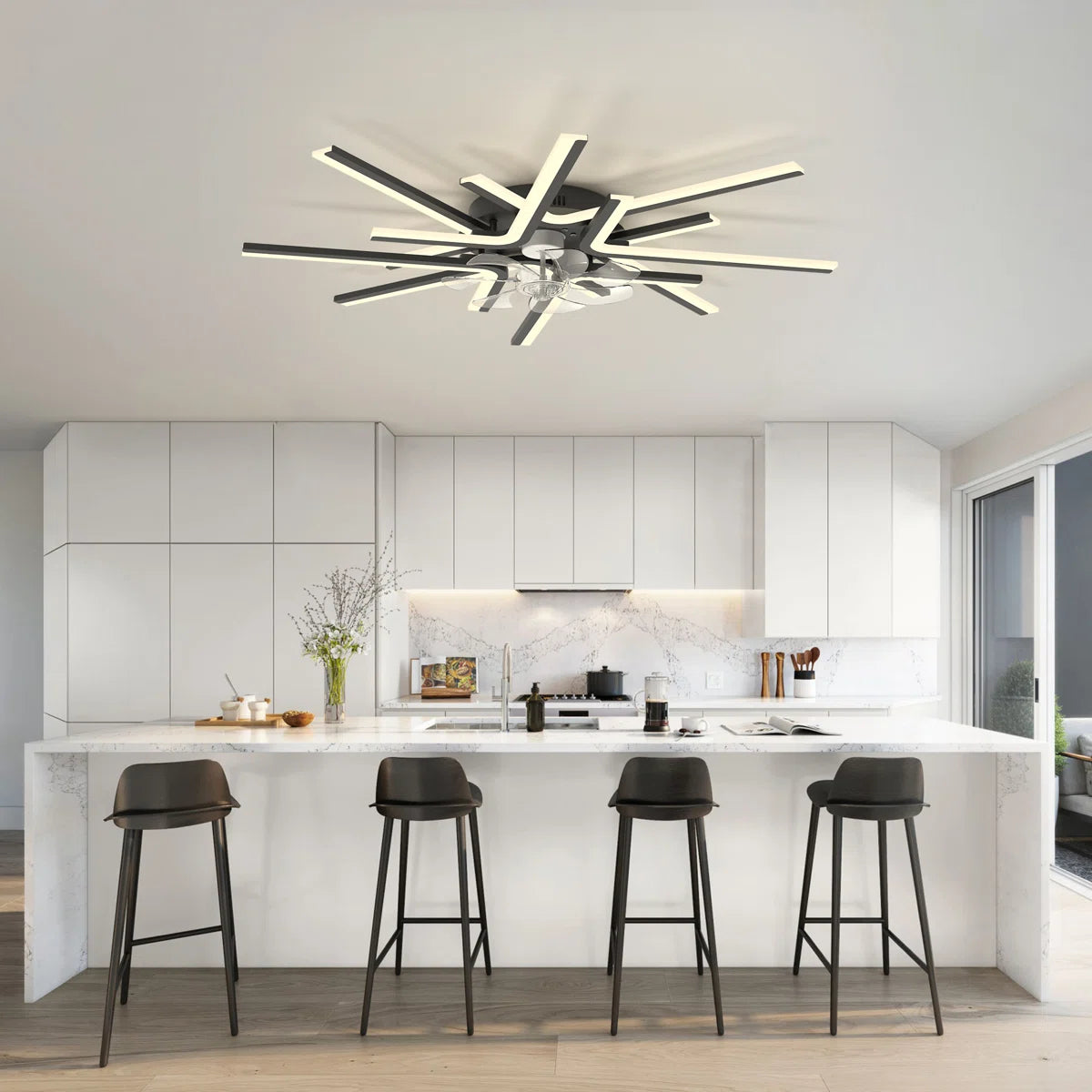 Siittoo 35.43" 7 - Blade Reversible LED Dimmable Ceiling Fan With Light And Remote
