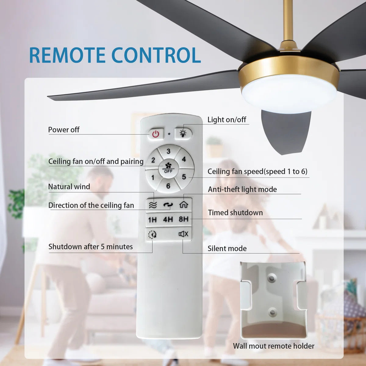 Siittoo 56" 5 - Blade Reversible Ceiling Fan With LED Light and Remote Control