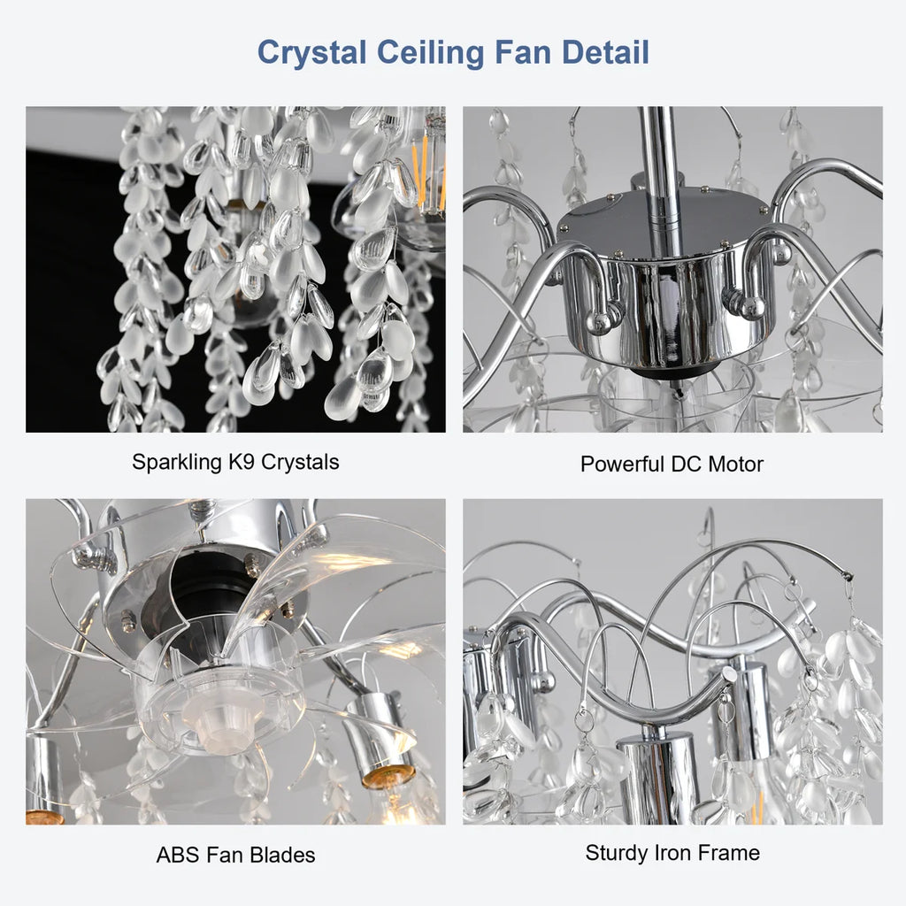 Siittoo 19.69" 7 - Blade Crystal Chandelier Ceiling Fan with Light Kit and Remote Control and APP