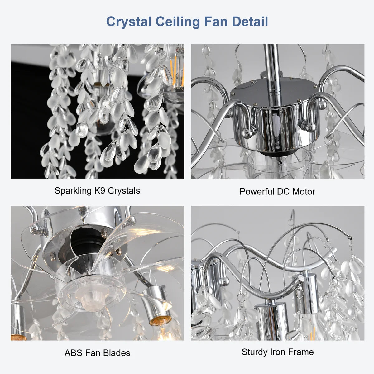 Siittoo 19.69" 7 - Blade Crystal Chandelier Ceiling Fan with Light Kit and Remote Control and APP