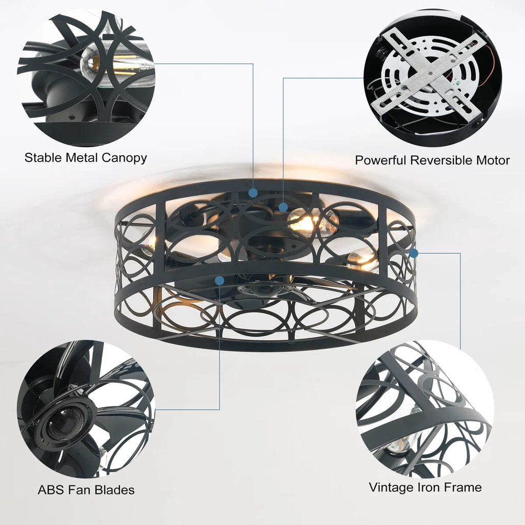 Siittoo 18.9'' Farmhouse Caged Ceiling Fan with Light Kit and Remote
