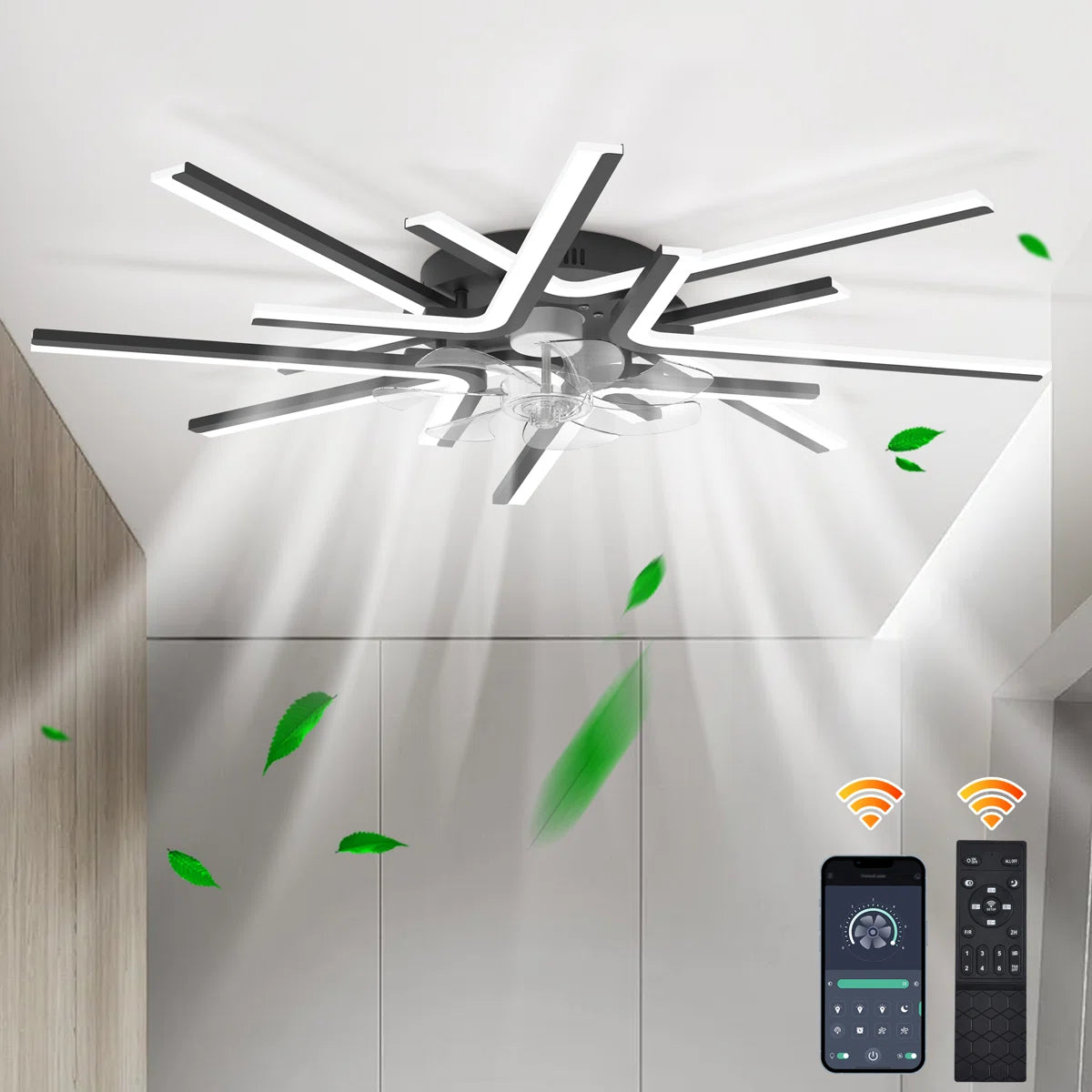 Siittoo 35.43" 7 - Blade Reversible LED Dimmable Ceiling Fan With Light And Remote