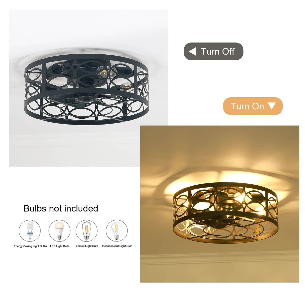 Siittoo 18.9'' Farmhouse Caged Ceiling Fan with Light Kit and Remote