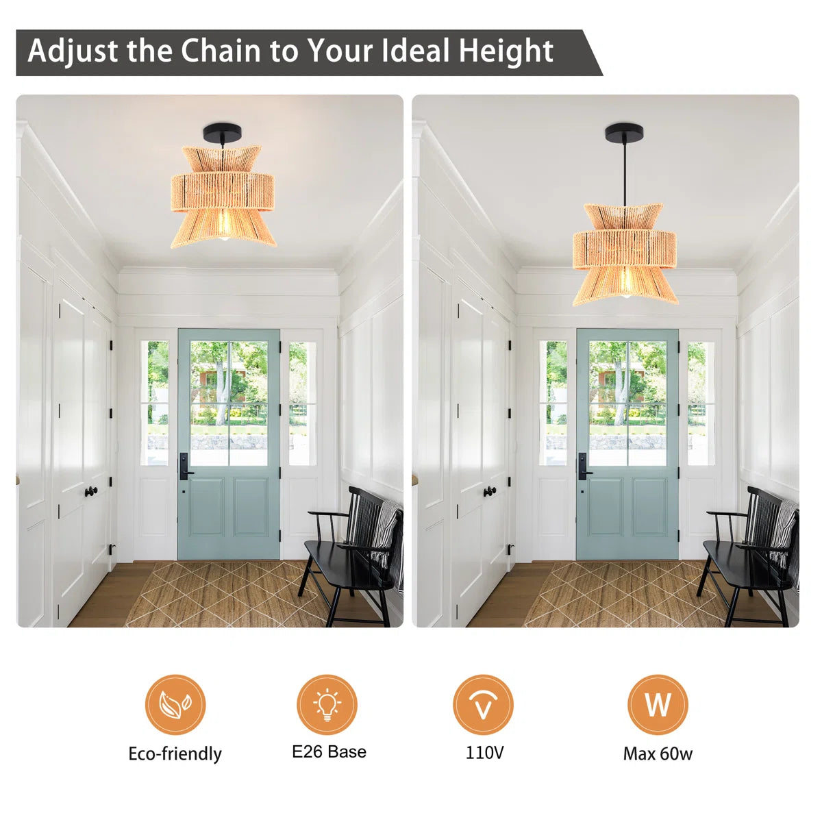 Siittoo Highwoods 1 - Light Farmhouse Boho Rattan Pendant Light