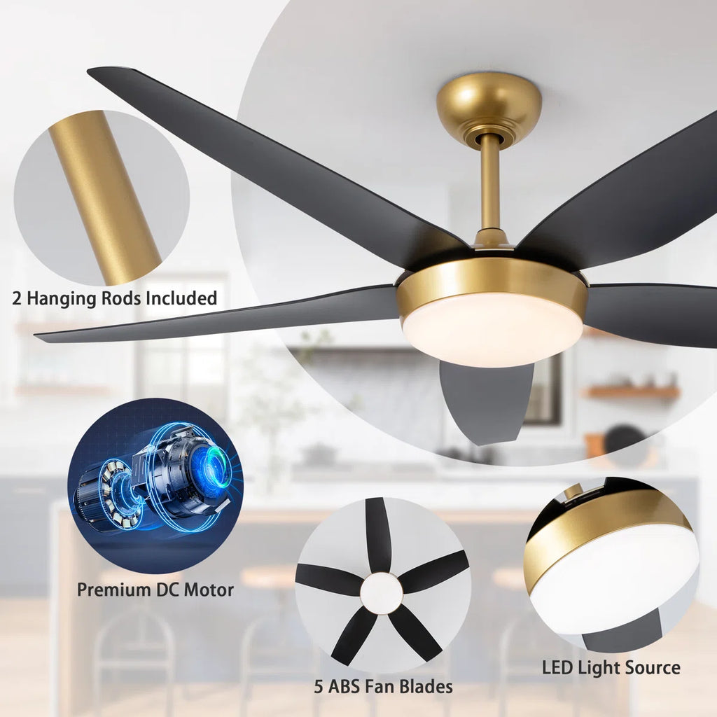 Siittoo 56" 5 - Blade Reversible Ceiling Fan With LED Light and Remote Control
