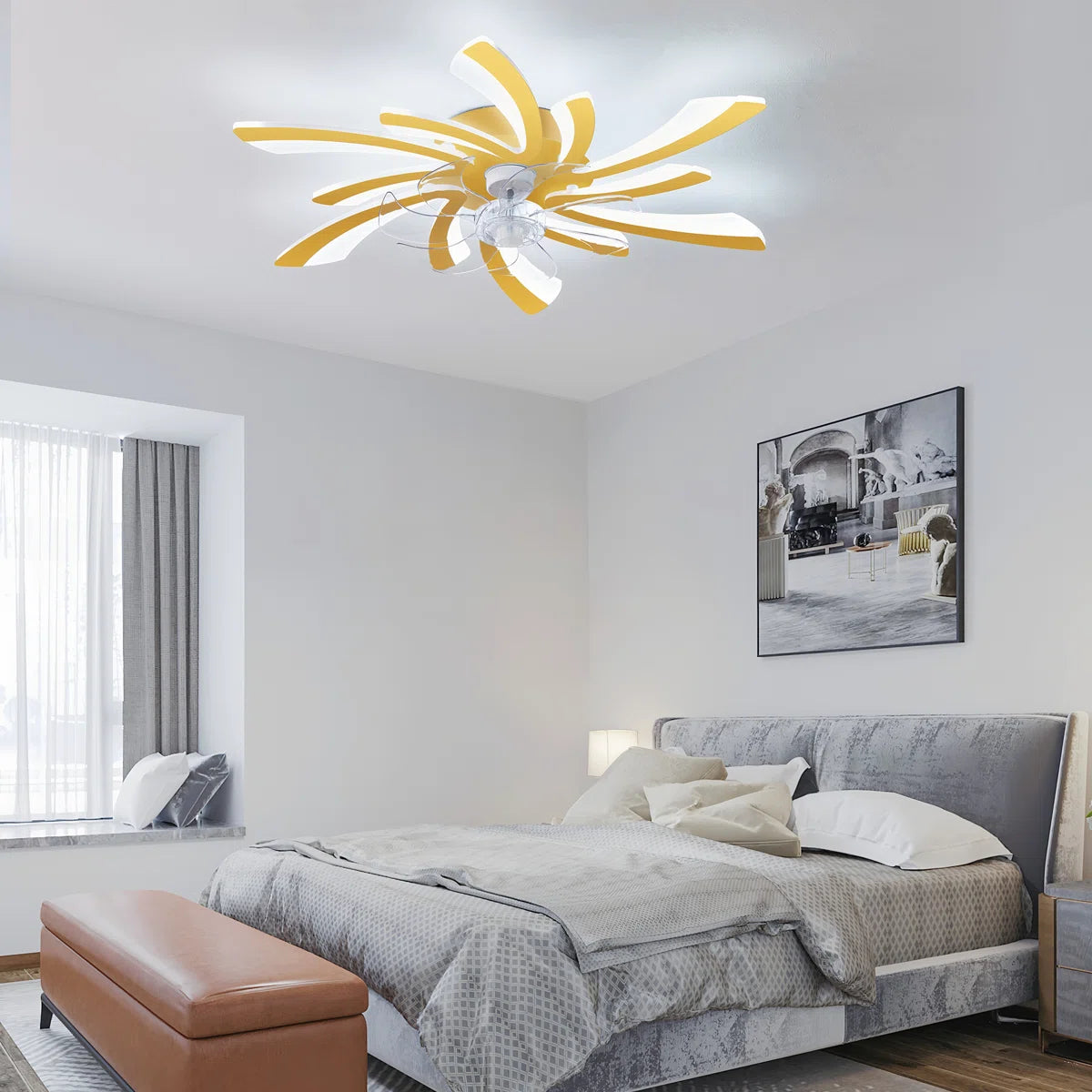 Siittoo  30.71" 7 - Blade Reversible LED Dimmable Ceiling Fan With Light And Remote