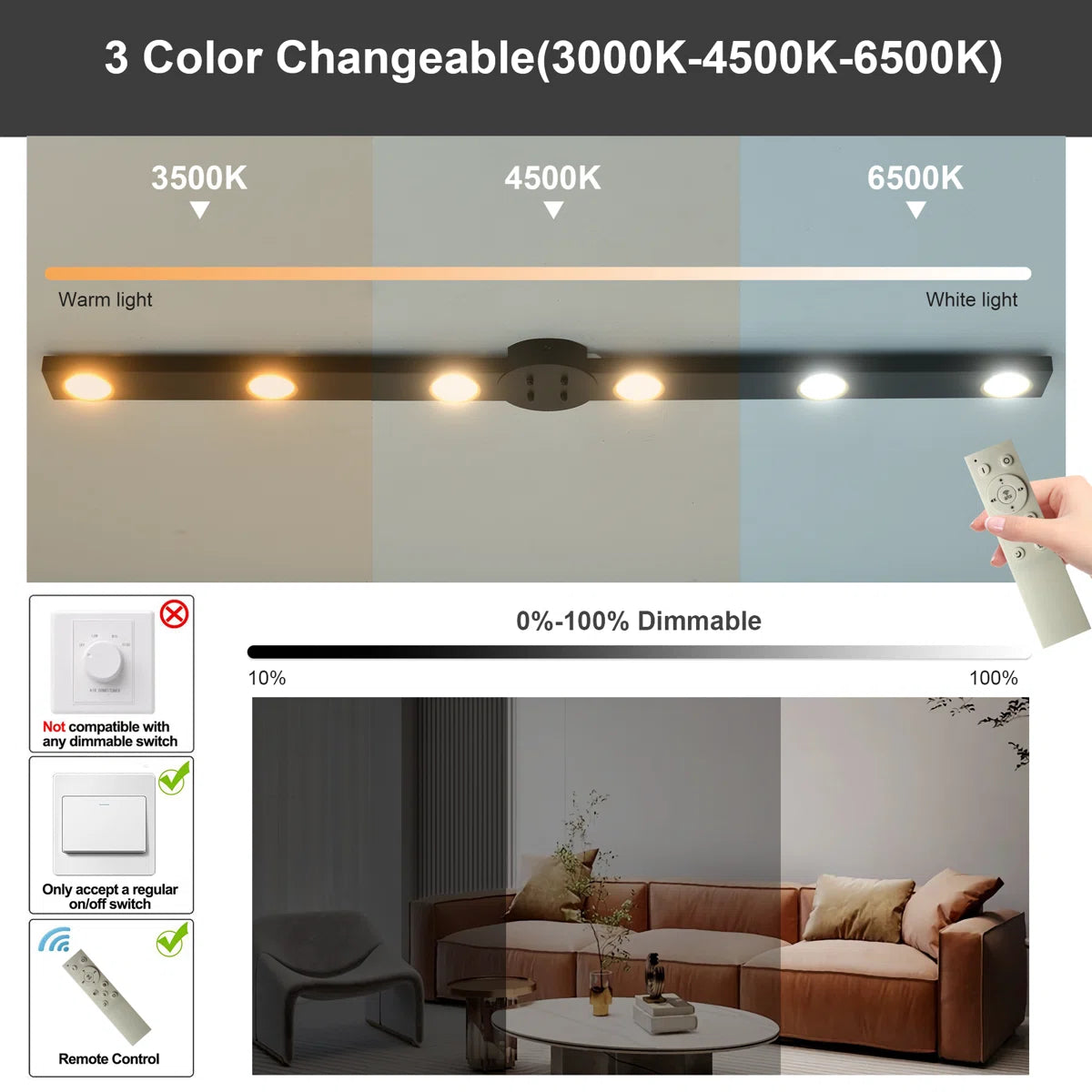 Siittoo 6 - Light 47.24" LED Dimmable Flush Mount