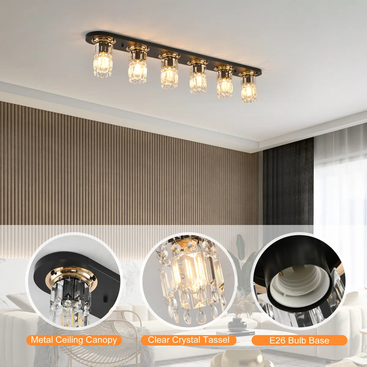 Siittoo 6 - Light 47.24" Crystal Dimmable Flush Mount By House of Hampton®