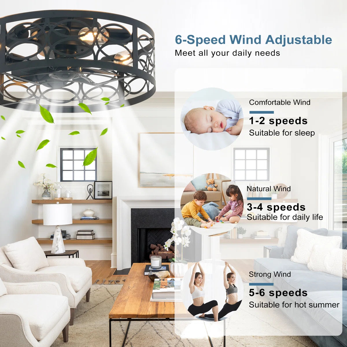 Siittoo 18.9'' Farmhouse Caged Ceiling Fan with Light Kit and Remote