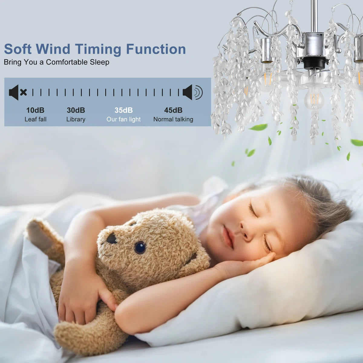 Siittoo 19.69" 7 - Blade Crystal Chandelier Ceiling Fan with Light Kit and Remote Control and APP
